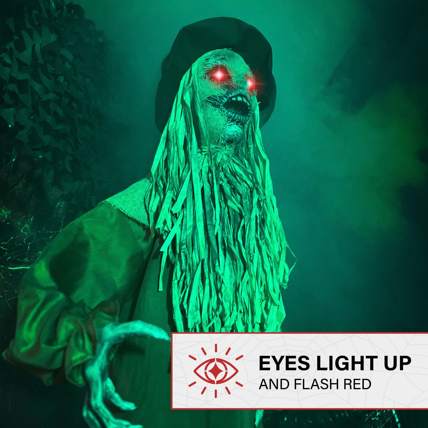 Haunted Hill Farm Lifesize Animatronic Scary Haunted Scarecrow with Touch Activated Lights and Sound, Battery-Operated Indoor or